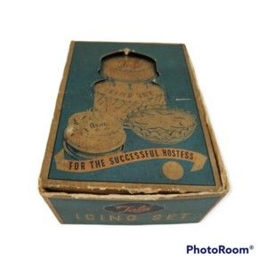 Vintage Tala Icing Set #1707 Aluminum One Syringe 4 Tubes Cakes Cupcakes New 50s
